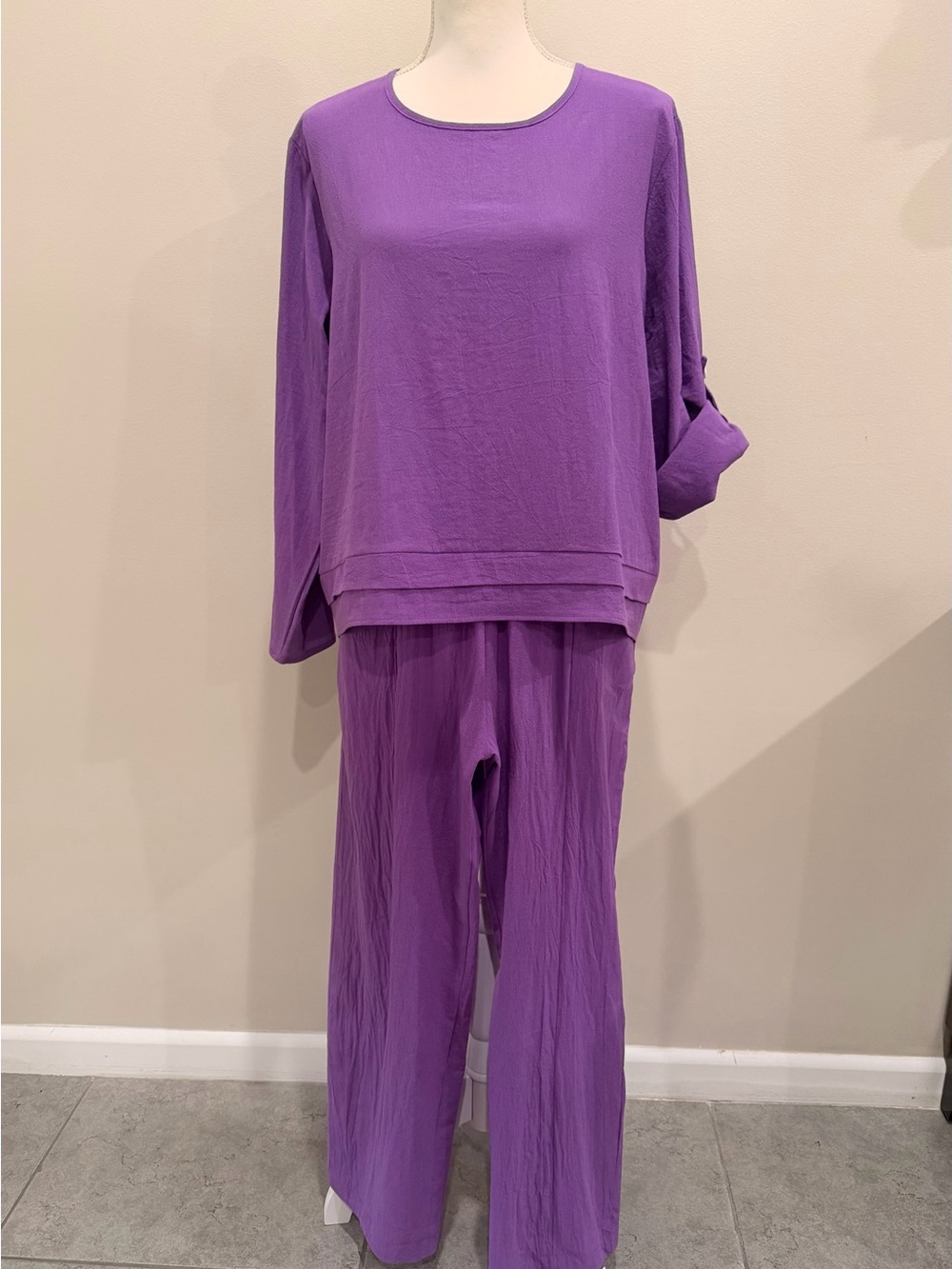 2-Piece Lounge Beach Set Size L Top And Elastic Waist Bottom 100% Cotton Purple